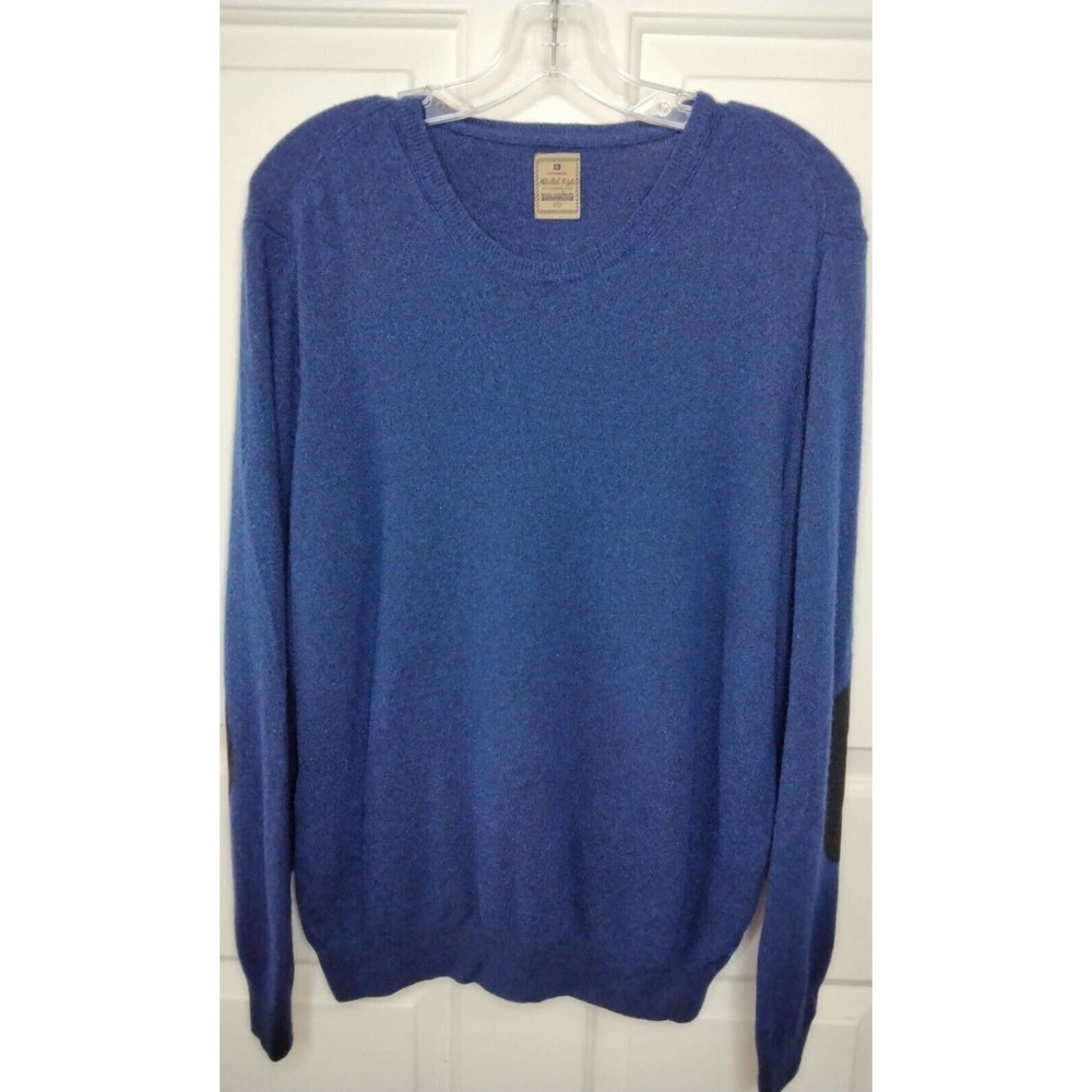 Abdullah Kigili Exclusive Cut Cashmere Blend Sweater 2XL Blue Elbow Patches